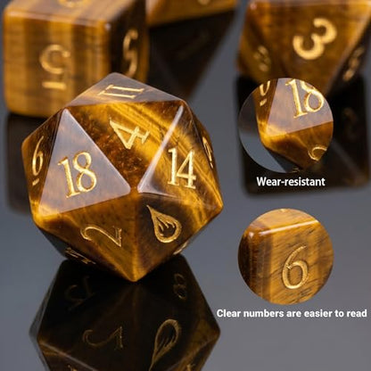 Golden Tiger's Eye 7Pcs Polyhedral Dice Set, Natural Gemstone Multi-Faceted DND Dice for Dungeons and Dragons RPG Tabletop Game (Tiger's Eye) - color: Tiger's Eye