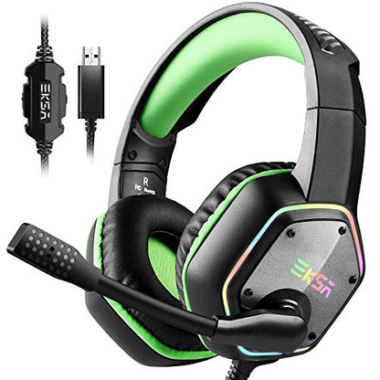 EKSA E1000 Gaming Headset, Computer Headphones with Noise Canceling Mic & RGB Light, Compatible with PC, PS4, PS5, Laptop - color: Green