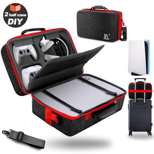 Hard Shell Carrying Case for PS5, PS5 Pro, Travel Case for Ps 5 Console Controller, Shockproof Protective Storage Bag for Playstation 5 Disk Digital Edition, Headset, Base, Accessories(Black Red) - color: Black Red