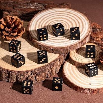 10PCS Wooden D6 Dice Set Wood 16mm Dice Set for DND RPG Board Games | Leather Storage Bag, DM Gift, for Dungeons and Dragons Role Playing Games - color: D6-black S