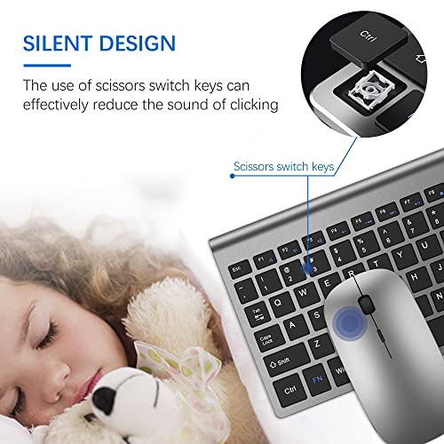 Wireless Keyboard and Mouse Ultra Slim Combo, TopMate 2.4G Silent Compact USB 2400DPI Mouse and Scissor Switch Keyboard Set with Cover, Batteries Included, for PC/Laptop/Windows/Mac - Gray Black - color: Gray Black