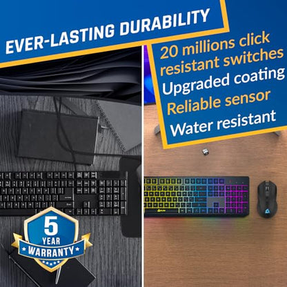 KLIM Chroma Wireless Keyboard and Mouse – RGB Backlit Gaming Combo, Rechargeable Wireless Keyboard & RGB Mouse, Durable & Ergonomic, Dual USB Receivers, Compatible with PC, Mac, PS4, PS5 - color: Black - Bundle
