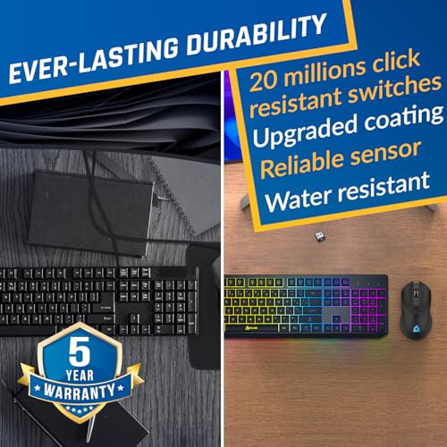 KLIM Chroma Wireless Keyboard and Mouse – RGB Backlit Gaming Combo, Rechargeable Wireless Keyboard & RGB Mouse, Durable & Ergonomic, Dual USB Receivers, Compatible with PC, Mac, PS4, PS5 - color: Black - Bundle