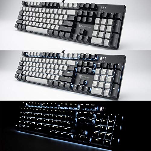 Merdia 104 Keys Wired Mechanical Gaming Keyboard | White LED Backlit US Layout | Hot Swappable Blue Switch Full Size Mechanical Keyboard | Black & Grey Keycaps Light Up PC Gaming Computer Keyboards - color: Blue Switch Black & Grey