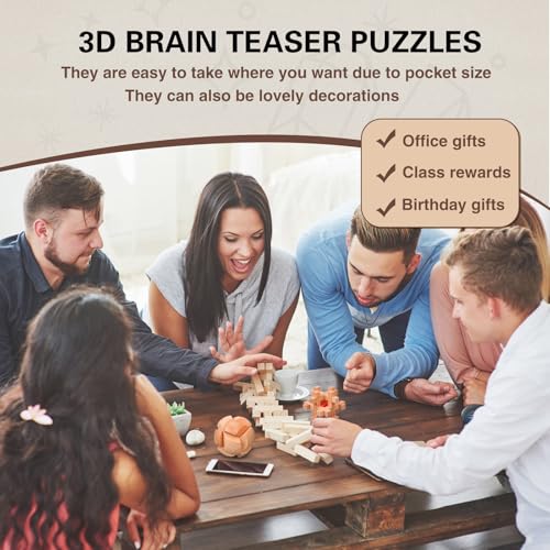 Wettarn 8 Pcs Brain Teaser Puzzles for Adults Logic Wooden Brain Teasers Mind Puzzles and Metal Puzzle Fidget Fun Educational IQ Games 3D Unlock Interlock for Adults Gift