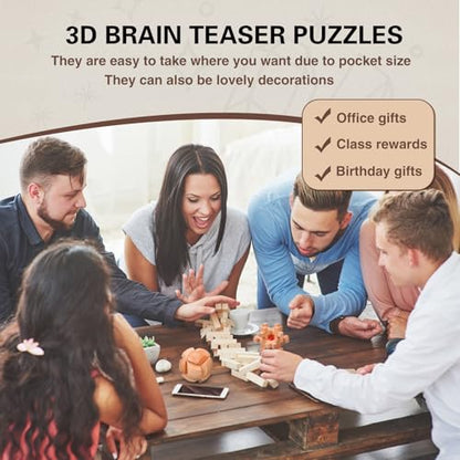 Wettarn 8 Pcs Brain Teaser Puzzles for Adults Logic Wooden Brain Teasers Mind Puzzles and Metal Puzzle Fidget Fun Educational IQ Games 3D Unlock Interlock for Adults Gift