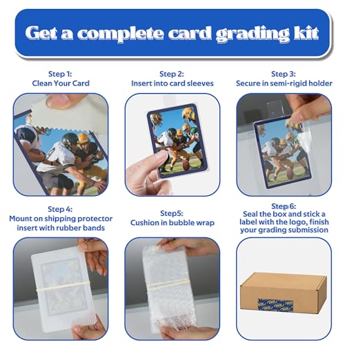 DEDC Card Grading Submission Kit Card Grading Mailing with 5 Stands 25 Semi-Rigid Card Holder 100 Sleeves 2 Rubber Bands and Bubble Wrap Shipping Protector Cleaning Cloth Sealing Sticker (4-Set- PSA) - size: 4-set- PSA