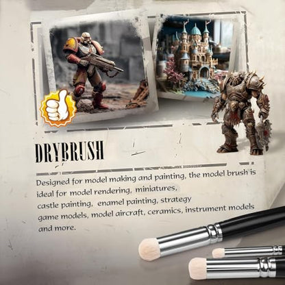 Golden Maple Dry Brush Set for Miniature Painting - 6PC Professional Detail Hobby Brushes for Models | Acrylic, Oil（Black） - color: Black