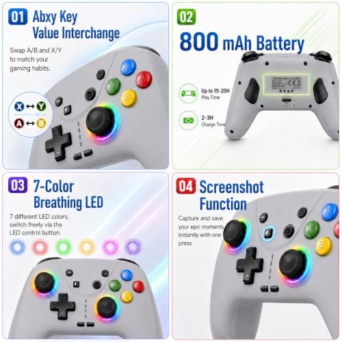 aghi Switch 2 Pro Controller with Hall Effect Joysticks and One Key Wake Up | Wireless Game Controller for Switch 2/Switch/Lite/OLED, with Turbo, Dual Vibrations, Loop Macro, 6-Axis Gyro, 800mAh, Grey - color: Grey