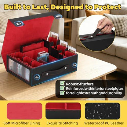 MTG Commander Deck Box with Handle, 6Removable Boxes,2-Row Case & Dice Tray | 9-in-1 Large Card Storage Box, Holds 1400+ Double-Sleeved Cards, Display Window,Mag Holders, Latch Closure,Fit TCG/EDH,Red - color: Red