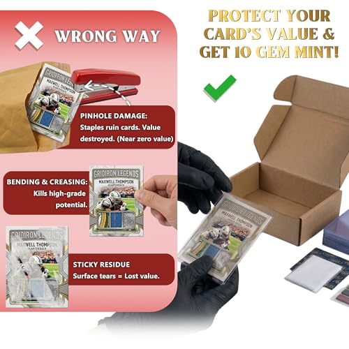 DEDC Card Grading Kit Mailer Set Submission with 25 Semi Rigid Holders 200 Card Sleeves Air Blower Bubble Wrap Gloves Cleaning Cloth for Collectible Card Shipping and Protection (1-Set- BGS) - size: 1-set- BGS