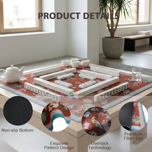 Mahjong Mat for Table, 31.5" x 31.5", Anti-Slip Noise Reduction Mahjong Table Cover with Carrying Bag, Perfect for Poker, Card, Board & Tile Games (Birds 04) - style: Birds 04
