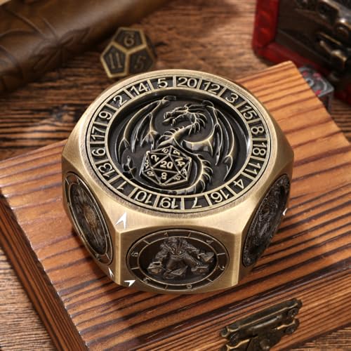 DND Spinner Dice, D&D Polyhedral Game Dice, 8 in 1 Metal Dice Set | 3D Hexagon Relief Design, D&D Spinner Dice, DND Gifts, MTG, Role Playing Board Game Accessories, with Gift Box, Bronze - color: Bronze