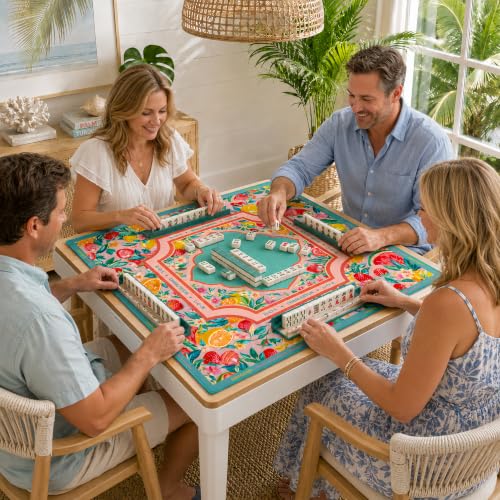 Mahjong Mat 31.5x31.5 Inch, Non-Slip Rubber 3mm American Mahjong Mat with Rules, Fruit Spree Hand-Painted Look Noise Reducing Game Neoprene Mat for Table (Vibrant Fruit) - color: Vibrant Fruit
