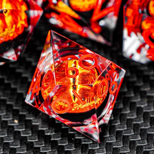 ARUOHHA DND Resin Dice Gazes Eye Dice Liquid Core Red RPG Sharp Edged Dice Set with Gift Box, Polyhedral D and D Dice Set Compatible with Dungeons Dragons Role Playing Game D20 D12 D10 D8 D6 D4 - color: Sl01-transparent