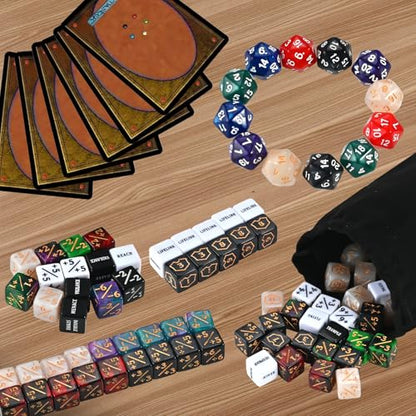 84 Pieces MTG Dice Set Counters Accessories in 12 Colors | 48 Life Counter, 12 Keyword Token & 12 Shield & 12 Spindown Dice for Magic The Gathering,TCG,Cards Gaming