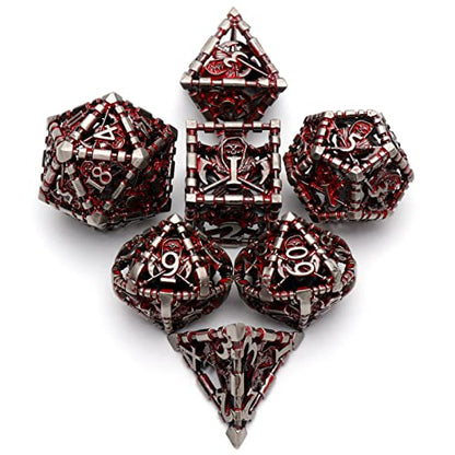 DND Dice Set, 7-Piece Hollow Grim Reaper Metal Dice,Blood | Lightweight copper hollow dice with easy-to-read engraved numbers, gift box and velvet bag for DND players and collectors. - color: Grim Reaper Blood