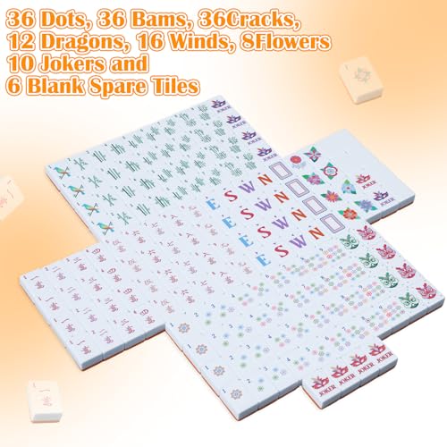 Ceenna American Mahjong Set Complete 160 Pcs Tile/Pushers/Carrying Bag/dice/Chips, 1.2 Inch Green Back Melamine Mahjong Tiles, Hand Carved Pattern for Adult Mah Jong, Beginners(Cute) - style: Cute