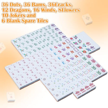 Ceenna American Mahjong Set Complete 160 Pcs Tile/Pushers/Carrying Bag/dice/Chips, 1.2 Inch Green Back Melamine Mahjong Tiles, Hand Carved Pattern for Adult Mah Jong, Beginners(Cute) - style: Cute