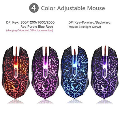 MFTEK One-Handed RGB Gaming Keyboard, USB Wired Letters Glow with Wrist Rest Support Multimedia 35 Keys Mini Gaming Keypad, Backlit Ergonomic Mechanical Feel & 6400 DPI Programmable Mouse Combo Set
