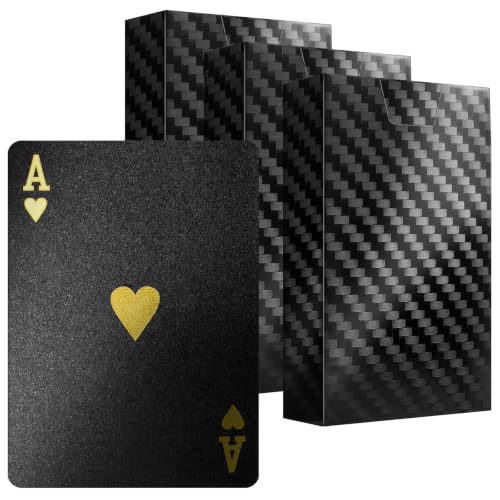 REGUICORP Playing Cards 3 Pack, Waterproof Black and Gold Playing Cards, HD Flexible Personalized Deck of Cards, Standard Poker Size for Family Game Night and Gifts, Fun for All Ages