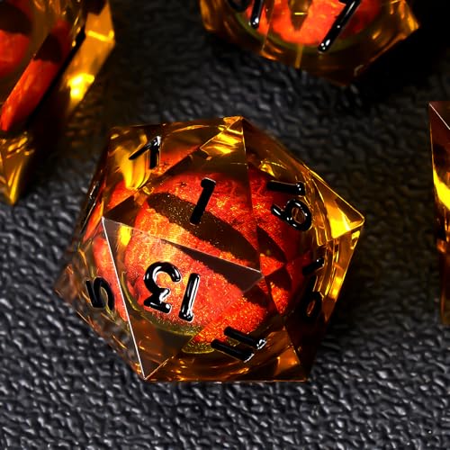 Dragon Eye DND Dice Set, 7pcs Liquid Core Dice with Gift Box, Handmade Sharp Edge Resin Dice for Role Playing Dungeons and Dragons Ttrpg(Orange) - color: Orange Eye