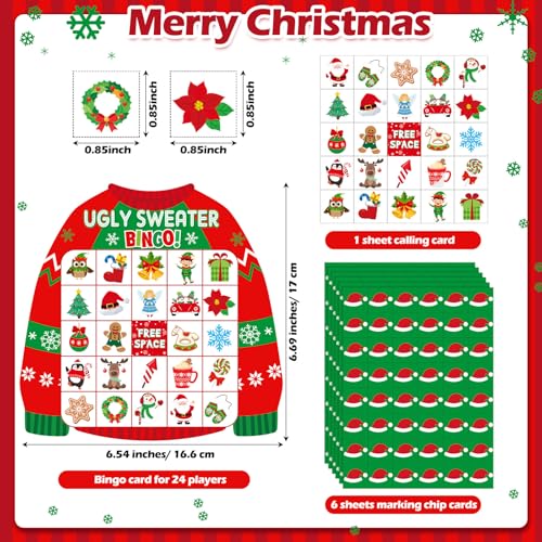 Blosssound Christmas Bingo Game for Kids & Adults, 24 Players Ugly Sweater Holiday Party Game Cards Set, Family Xmas Activities, Classroom & Office Party Supplies - style: Christmas