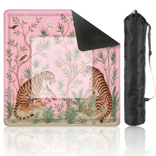 Mahjong Mat 31.5" x 31.5" Print Peonies Trees Bamboo Palms Tigers Chinoiserie Style Non-Slip Noise Reduction Mahjong Tiles Table Cover for Dominoes Poker Card Board and Tile Games - color: Color2