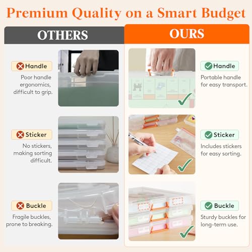 Lifewit Board Game Storage Containers with Handle, 12.2''x10.6'', 6 Pcs | Plastic Secure Latch File Box with Lids& Labels for Paper, Document, Pencil, Puzzle, Card Organization, Classroon Must Have - size: 12.2x10.6''