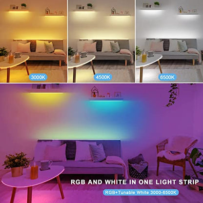 Tatazone RGBWW Bluetooth LED Strip Lights, 16.4FT Tunable White 3000K to 6500K+RGB Led Light Strips, Music Sync Color Changing Indoor LED Rope Lights with App and Remote for Cabinet, Bedroom, TV - style: Bluetooth-16.4ft-Not Support Alexa and Google