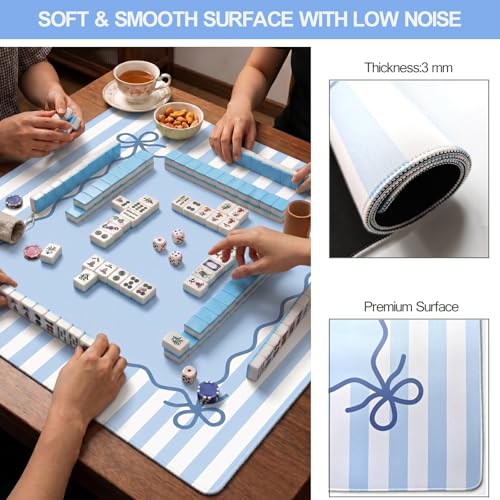 Light Blue Mahjong Mat (32.5” x 32.5”) with Carrying Bag Non Slip Noise Reduction Gaming Mat Rubber Mahjong Table Cover Accessoriesfor Poker Board Games Dominoes - color: Blue