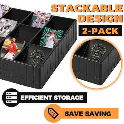 2 Pack Card Sorting Tray - Stackable Trading Cards Organizer, 15-Compartment Playing Organizing Tool - Sorter for Raw, Sleeved and Toploaders, Includes Label Dividers