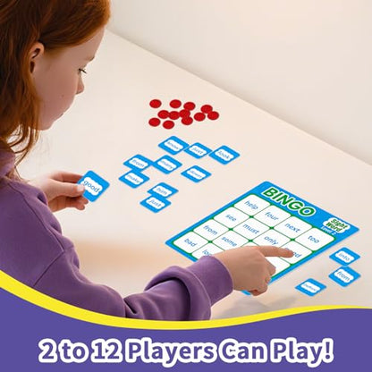 Sight Word Bingo Game, Learn to Read Vocabulary, Level 1 & Level 2 Bingo Board Game for Kindergarten, Preschool Learning Activities, Family Matching Games, Perfect for Classroom & Homeschool - style: Sight Words