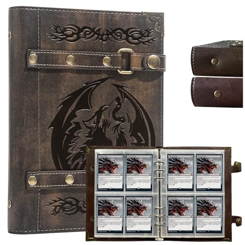 Trading Card Binder,4 Pocket 240 Cards Holder with 30 Removable | Sleeves Display Storage Collector Album Compatible For MTG TCG Game Football Sports Cards Sport Card binder - color: x7-Wolf-Khaki
