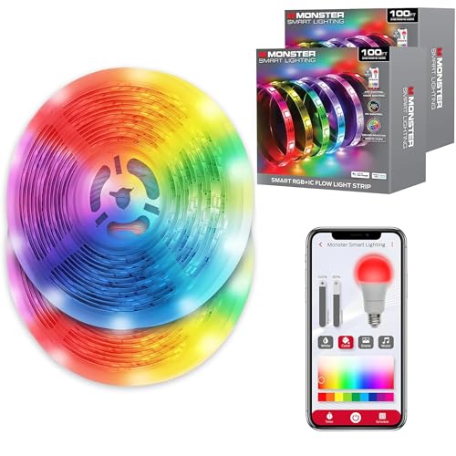 Monster Smart RGB+IC LED Strip Lights 200ft – Sound Reactive Strip Lights for Bedroom, App & Voice Control, RGB Light Strip for Room, Alexa Google Home, Razer Chroma Sync - 1080 RGB+IC LED Lights - size: 200ft