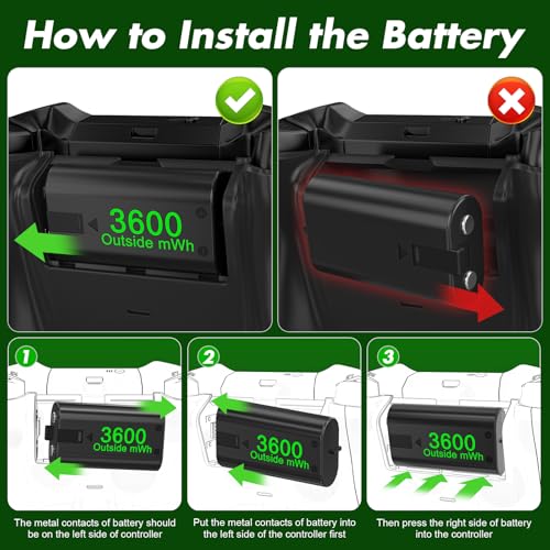 4 Pack Rechargeable Battery Pack Compatible with Xbox Series S/X,Charger Dock with 4 x 3600mWh NiMH Controller Battery Pack for Xbox One Wireless Controller - color: Green
