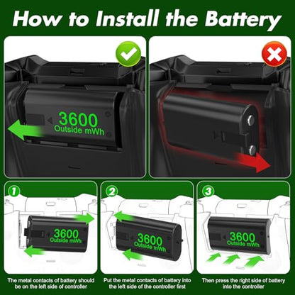 4 Pack Rechargeable Battery Pack Compatible with Xbox Series S/X,Charger Dock with 4 x 3600mWh NiMH Controller Battery Pack for Xbox One Wireless Controller - color: Green