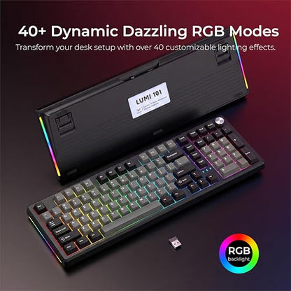 LUMI101 Wireless Mechanical Keyboard,Full-Size Keyboard with Numeric keypad，Tri-Mode BT5.0/2.4GHz/USB-C Hot Swappable Custom Keyboard,RGB Backlit Computer Gaming Keyboards(Grey Mute Switch) - color: Grey Mute Switch