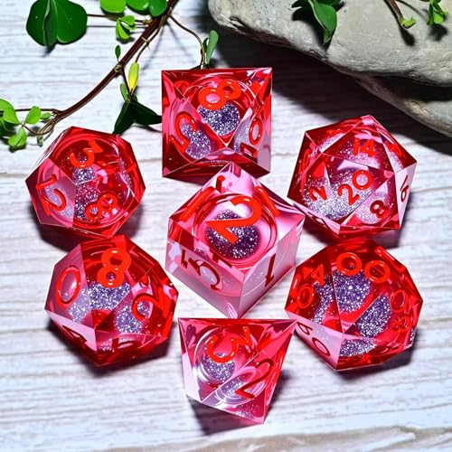 Resin Cat Head DND Dice, Sharp Edge Dungeons and Dragons Polyhedron Game Dice Set for Role Playing Games RPG Explorer Magic, Holiday Birthday Gifts Party Gifts - color: Big Red Quicksand-gray