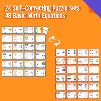 24 Set Addition & Subtraction Puzzles, Self-Correcting Matching Adding and Subtracting Puzzles, Educational Math Games Calculation Activities, Math Learning Toys for Preschool Kids