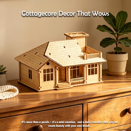 3D Wooden Puzzles for Adults,Miniature Villa Model Kit,DIY Wooden Craft for Home Office Decor,Stress Relief & Screen-Free Activity,Gift for Adults, Teens, Dads, DIY Lovers - style: One Layer-1