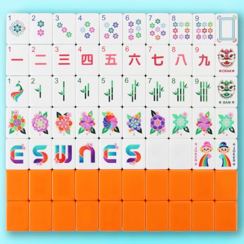 American Mahjong Tile Set - 168 Engrave Mah jongg Tiles Game Sets 1.2-inch Complete Cute Mah Jong, Beautiful Pretty 1.2” Majong Only, Mahjongg with Bag and Dice Accessories (Orange) - color: Orange - 2