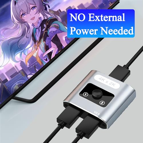 HDMI Switch Splitter 4K@60Hz, Aluminum Bi-Directional HDMI 2.0 Switcher, HDMI Splitter 1 in 2 Out/ 2 in 1 Out, Support 4K 3D HDR for Xbox, PS5/4/3, Fire Stick, Roku, HDTV, Projector, Computer (Gray) - color: Gray