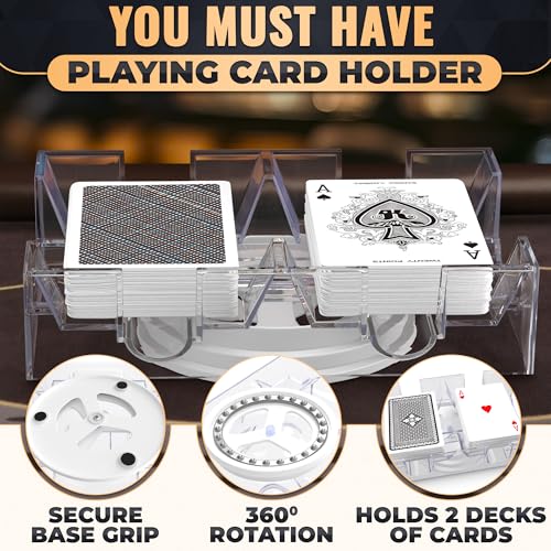 Playing Cards Holder Rotating 360° – Compact Plastic Playing Card Tray for Easy Access 2 Decks with Smooth Rotation | Organizes Multiple Decks for Canasta, Poker & More, Durable with Smooth Rotation - size: 2 Decks