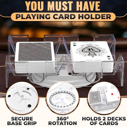 Playing Cards Holder Rotating 360° – Compact Plastic Playing Card Tray for Easy Access 2 Decks with Smooth Rotation | Organizes Multiple Decks for Canasta, Poker & More, Durable with Smooth Rotation - size: 2 Decks