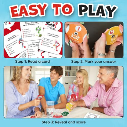Really?! Games You Think You Know Me Fun Family Card Game for Adults Teens and Kids, 100 Question Cards with 500 Answers, Guessing Game with Number Dials and Score Keeping