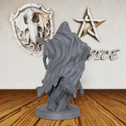 AUSPDICE Ghost Knight 28mm Unpainted DND Miniature Spectral Wraith AS446 | Hooded Undead Fantasy Figure with Tattered Robes and Clawed Hand for Dungeons and Dragons, TTRPG Games and Dungeon Masters