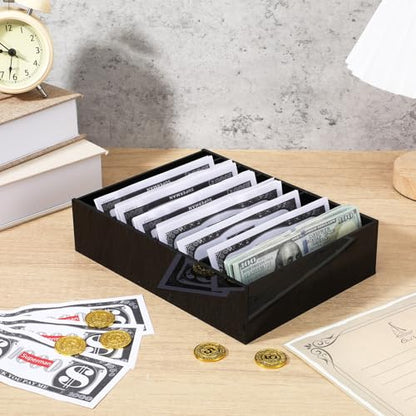 2 Pack Money Organizer for Cash Black Acrylic Money Holder with Removable Dividers, 8 Compartment Cash Drawer Tray for Bills, Mail, Cards and Office Supplies