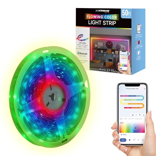 XTREME RGB+IC LED Light Strip, 50’ Foot Indoor Sound Reactive Multi Color Chasing LED Light Strip, Bluetooth App Control, Sound Reactive Gaming Lights, Novelty Magic for Kids Bedroom - size: 50 Foot