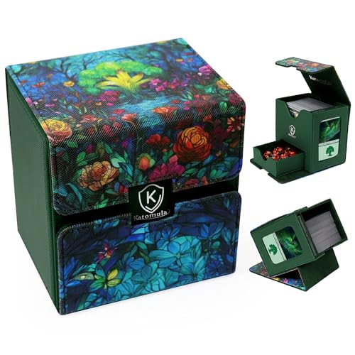 Katomula Card Deck Box for MTG Commander, Trading Cards Case Holds 100 Double-Sleeved Cards with Commander Display and Dice Tray-Forest - style: Forest